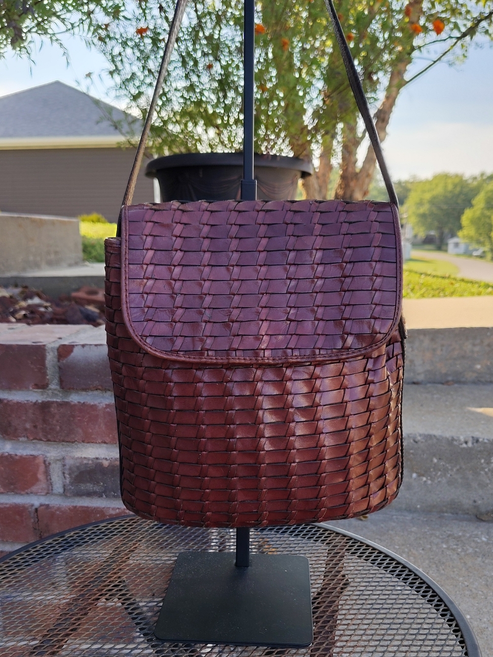 Vintage Fossil Brown Woven Leather Small Crossbody Bag Neutral 90s Classic Boho